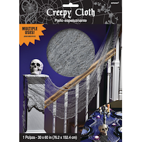 Tattered Gauze Cloth, Grey, 60-in, Indoor/Outdoor Decoration for Halloween Front_Flat