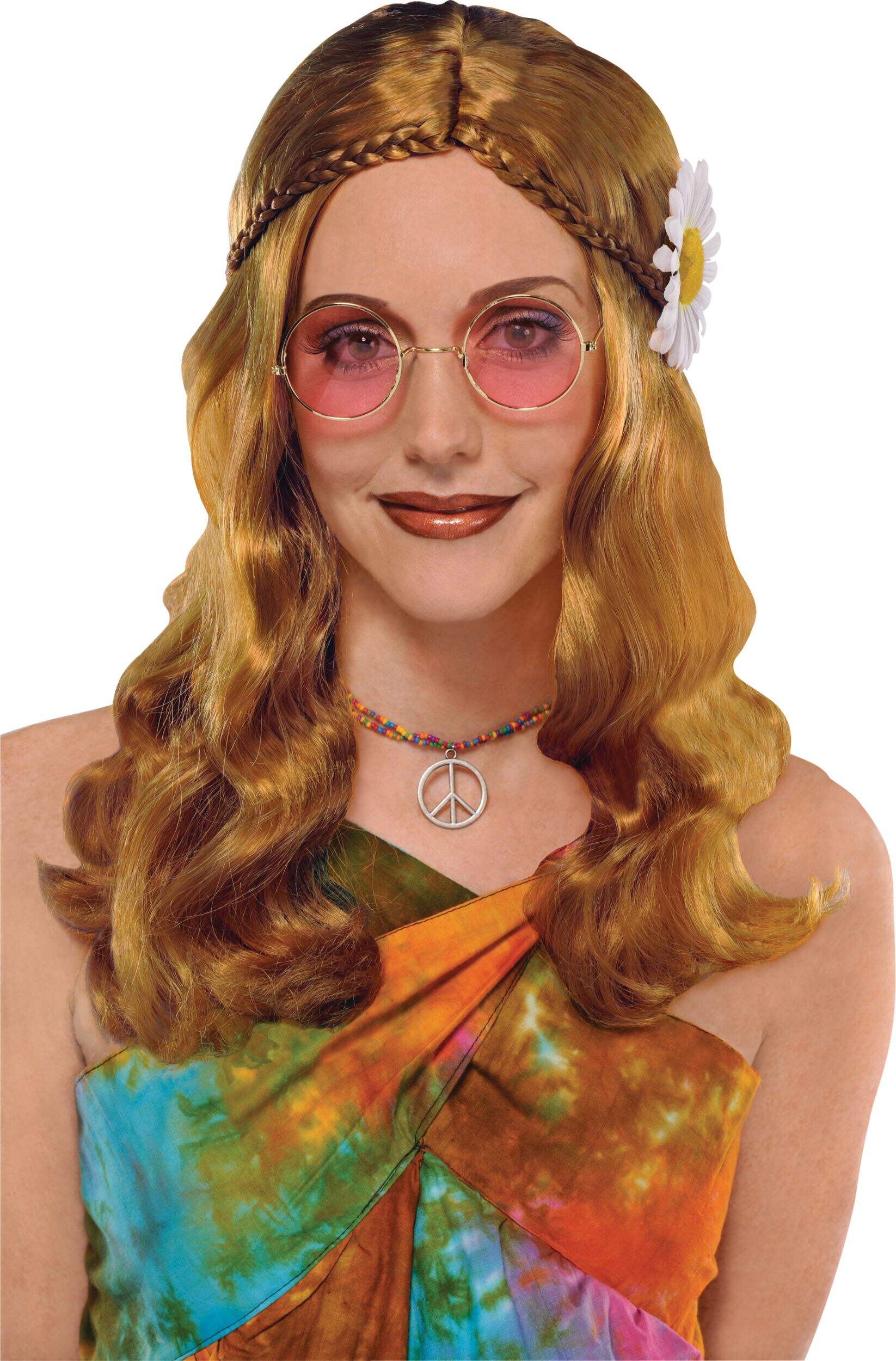 Hippie Classic Circle Sunglasses, Pink/Gold, One Size, Wearable Costume Accessory for Halloween Front_Flat