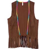 Hippie Faux Suede Sleeveless Fring Vest, Brown, One Size, Wearable Costume Accessory for Halloween