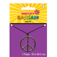 Collier à pendentif hippie avec symbole de la paix, argenté, 24 po, accessoire de costume à porter pour l'Halloween Front_Flat