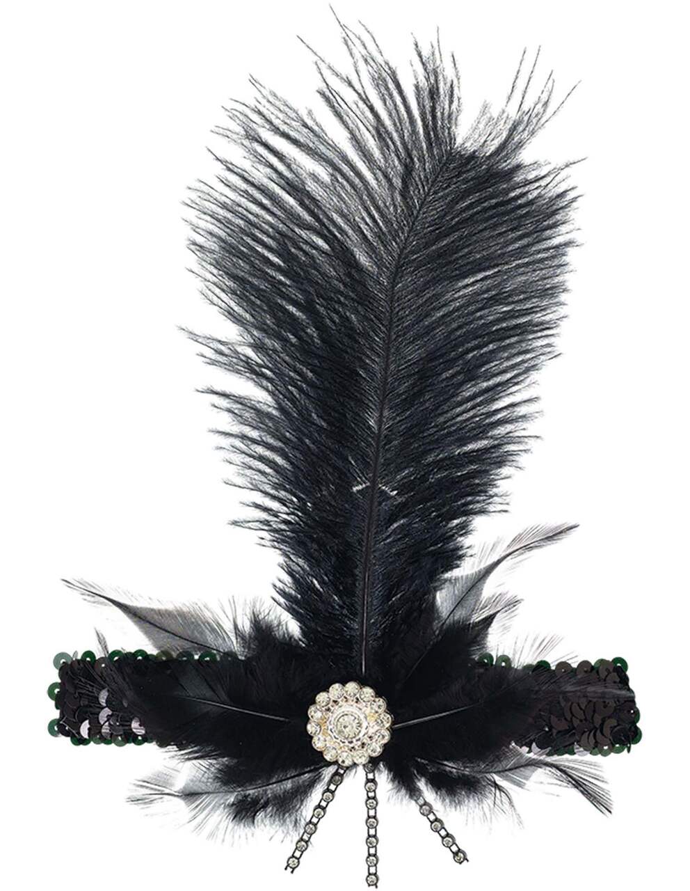 Serre-tête de Charleston des années 1920, à paillettes et plumes, noir,  taille unique, accessoire de costume à porter pour l'Halloween