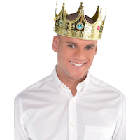 Royal King Bejewled Crown Tiara, Gold, One Size, Wearable Costume Accessory for Halloween
