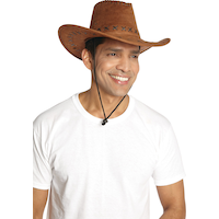Western Cowboy Hat with Cross Stitches for Halloween, Brown, One Size Front_Angled_Right