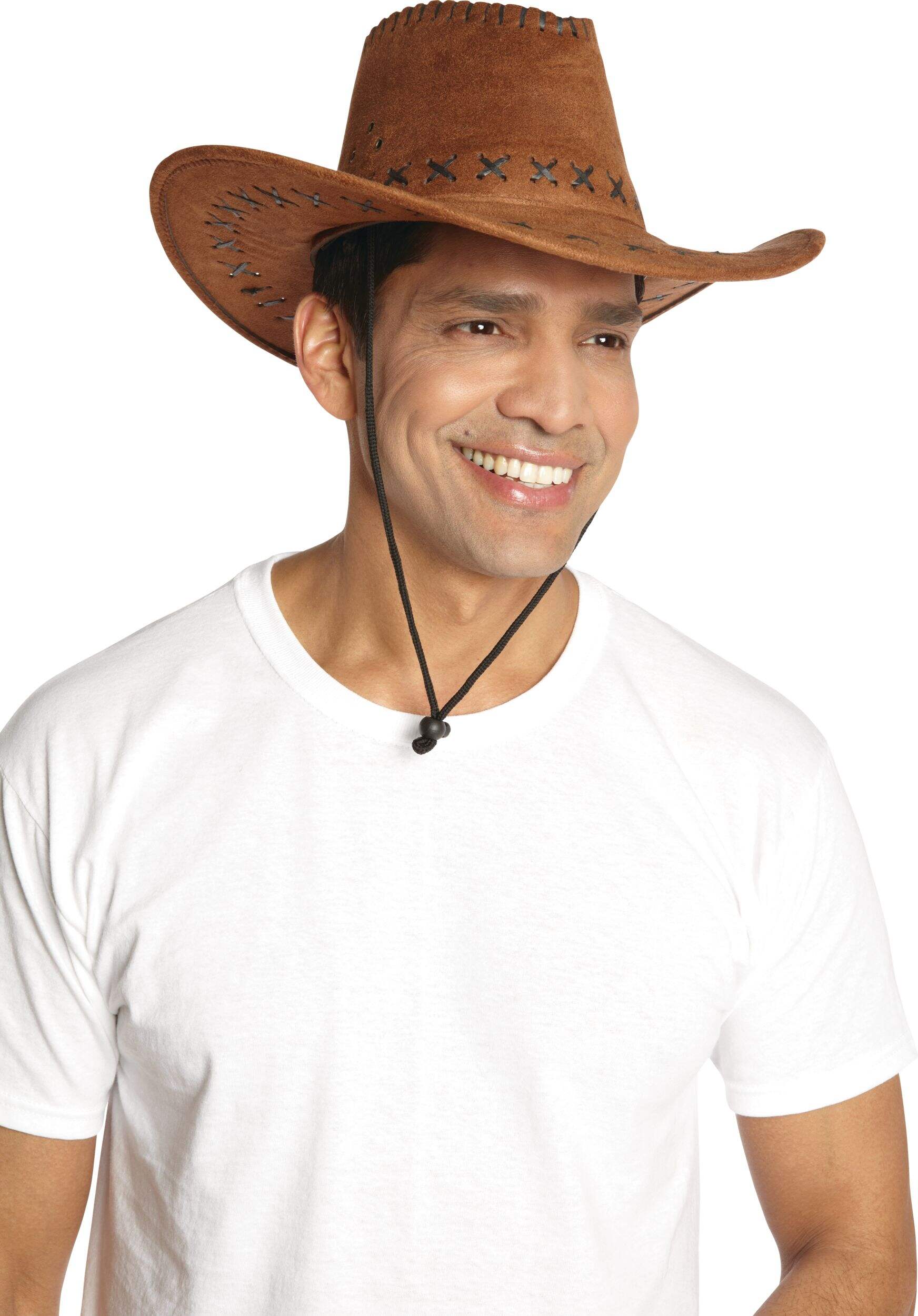 Chapeau de cowboy western avec points de croix pour Halloween, brun, taille unique Front_Angled_Right