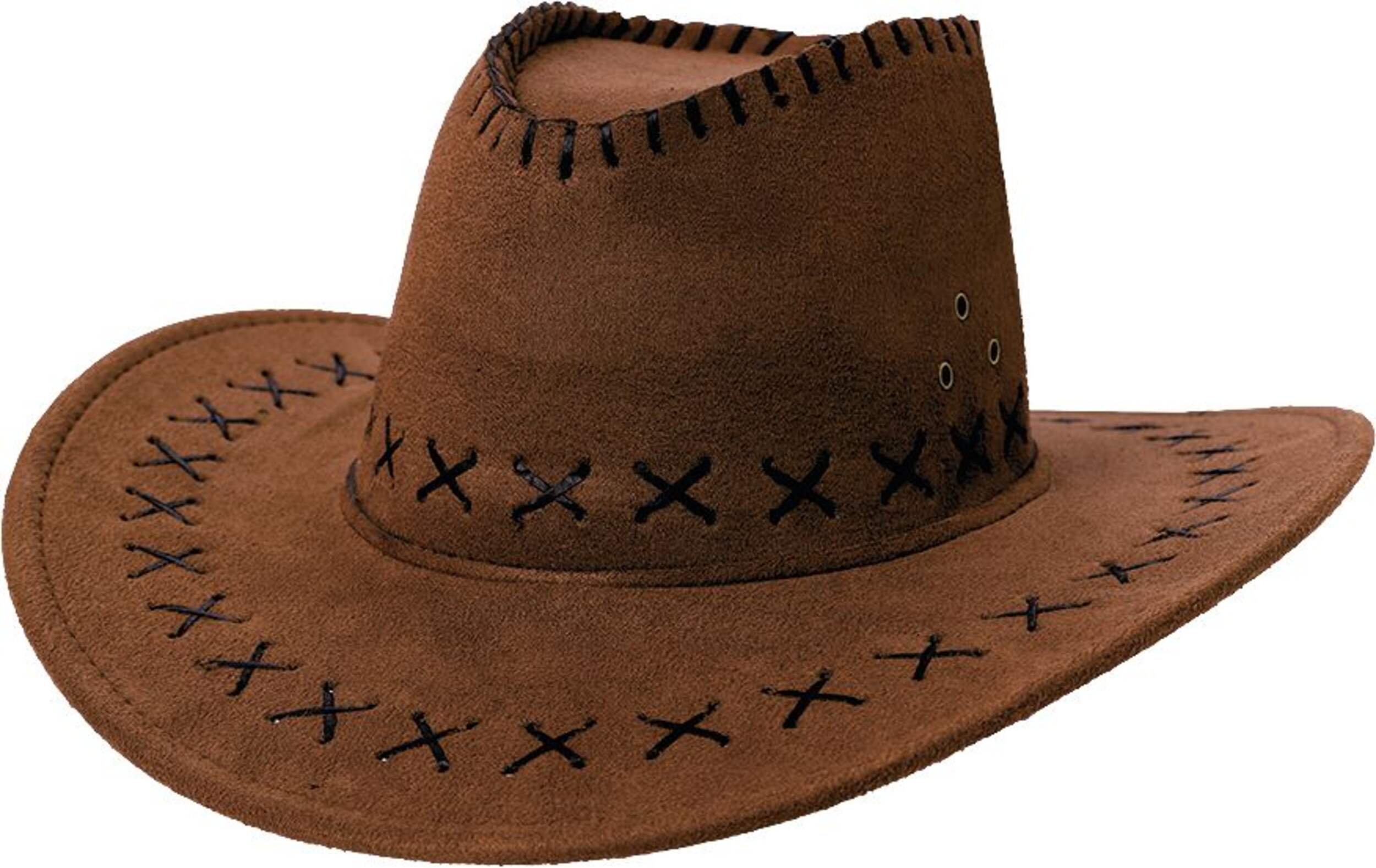 Chapeau de cowboy western avec points de croix pour Halloween, brun, taille unique Front_Three_Fourths_Angled_Left