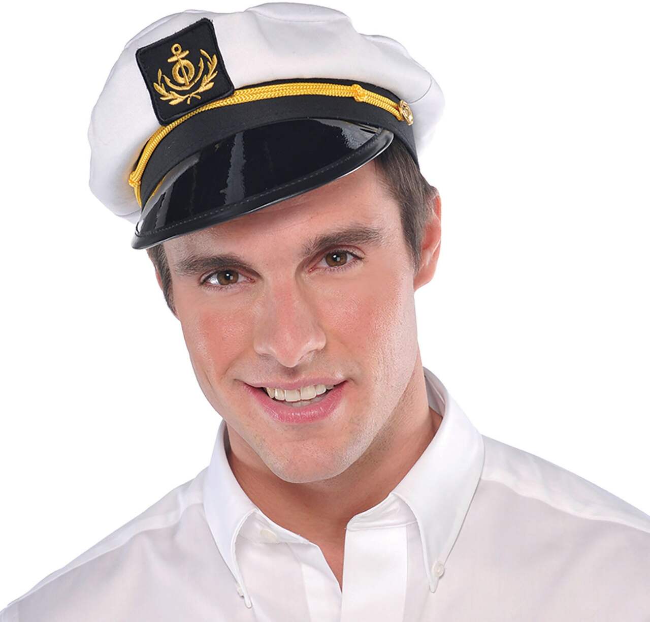 Nautical Boat Captain Hat, Black/White, One Size, Wearable Costume