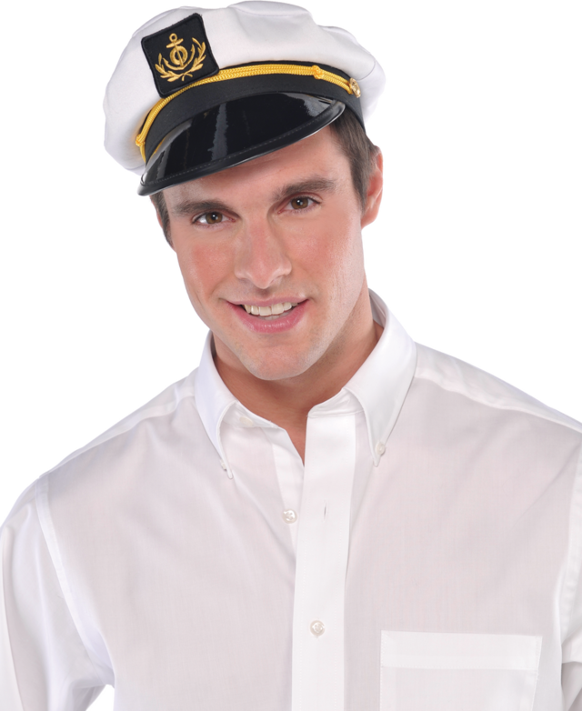 Nautical Boat Captain Hat, Black/White, One Size, Wearable Costume ...