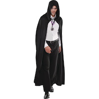 Adult Superhero Long Cape with Hood, Black, One Size, Wearable Costume Accessory for Halloween