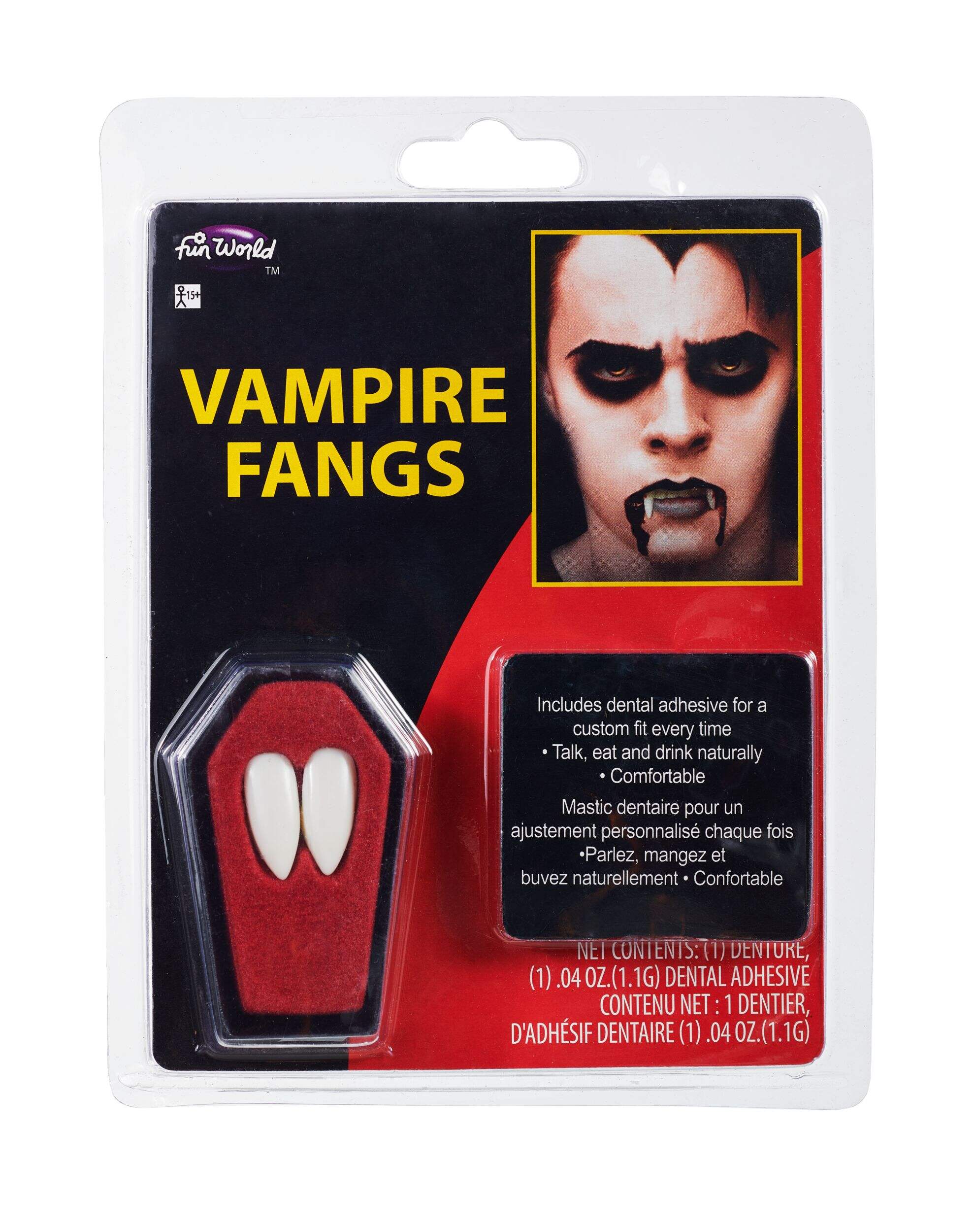 Vampire Fangs & Dental Adhesive Kit, White, One Size, 3-pk, Wearable Accessory for Halloween Front_Flat