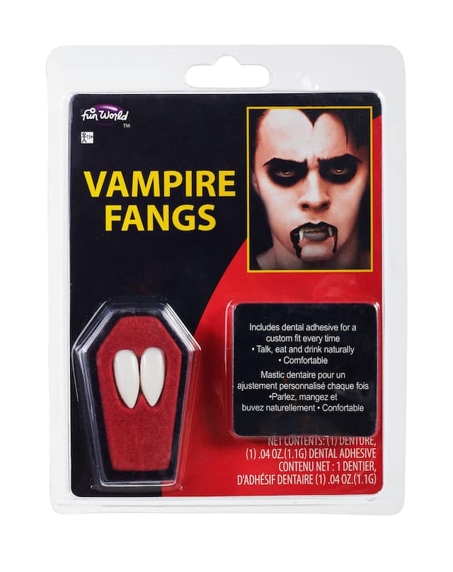 Custom Fit Fake Vampire Fangs Teeth White One Size 2 Pk Wearable Costume Accessories For 8687