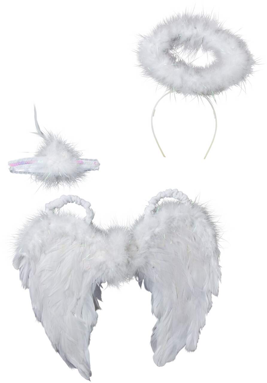 Accessoires d'ange avec ailes en plumes, serre-tête halo et