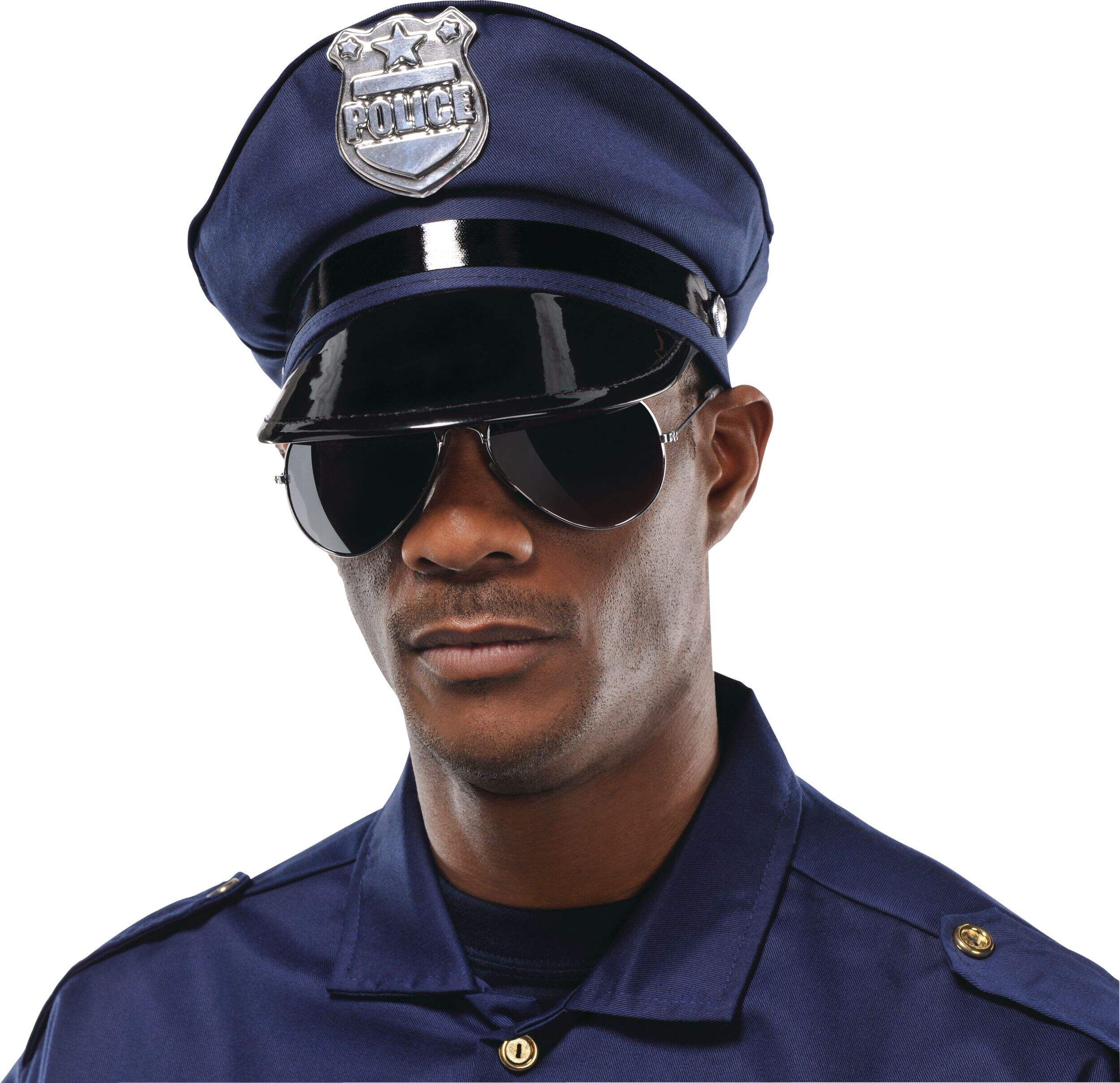 Reflective Aviator Police Sunglasses, Silver, One Size, Wearable Costume Accessory for Halloween Front_Angled_Left