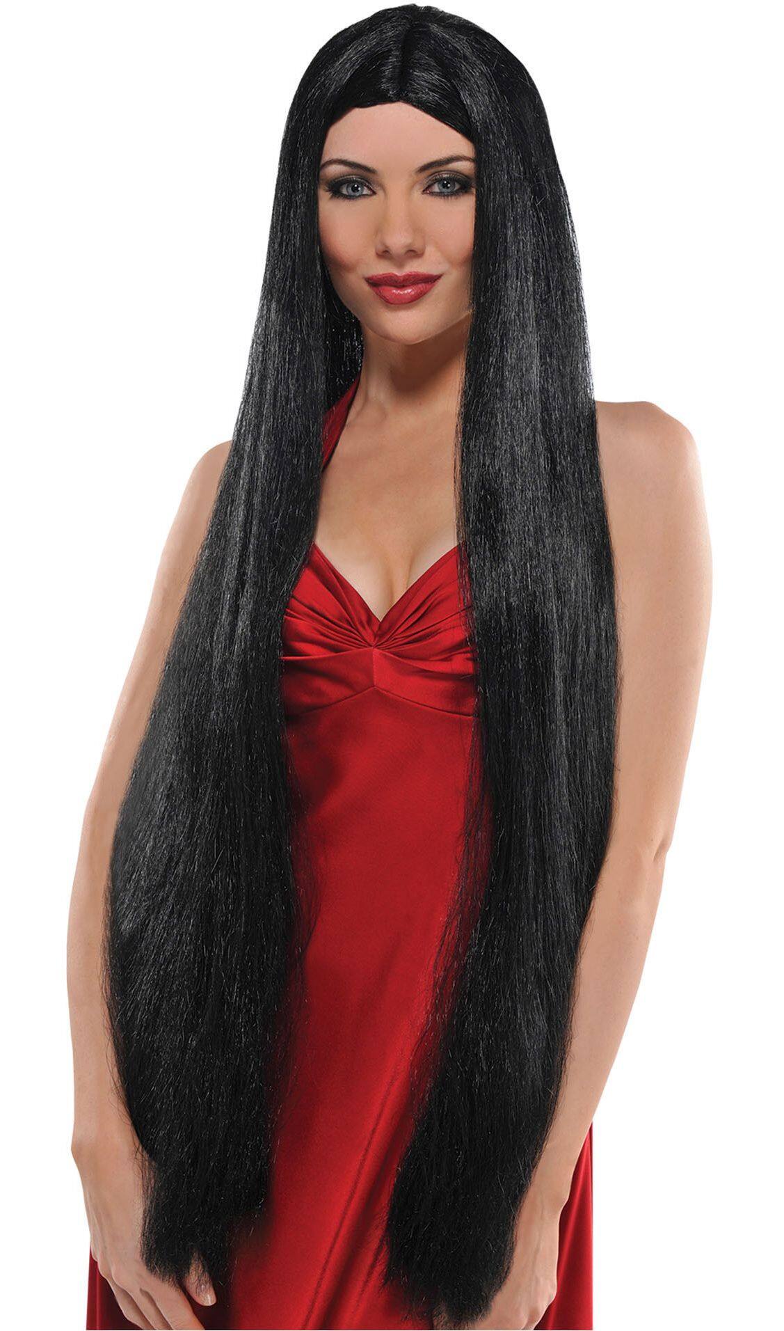 Long Straight Hair Wig for Halloween Black One Size