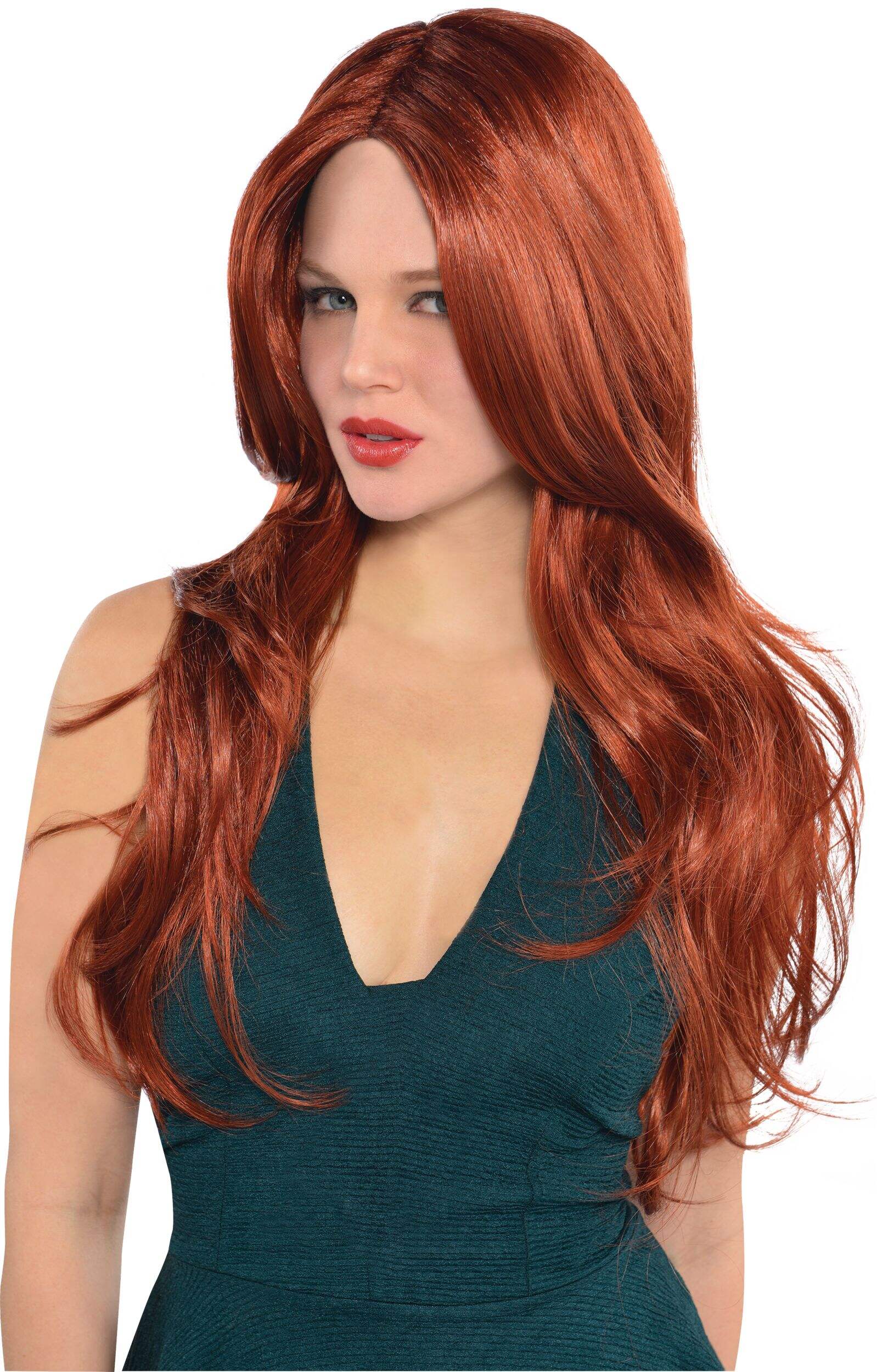 Long Wavy Blowout Hair Wig, Red, One Size, Wearable Costume Accessory for Halloween Front_Angled_Left