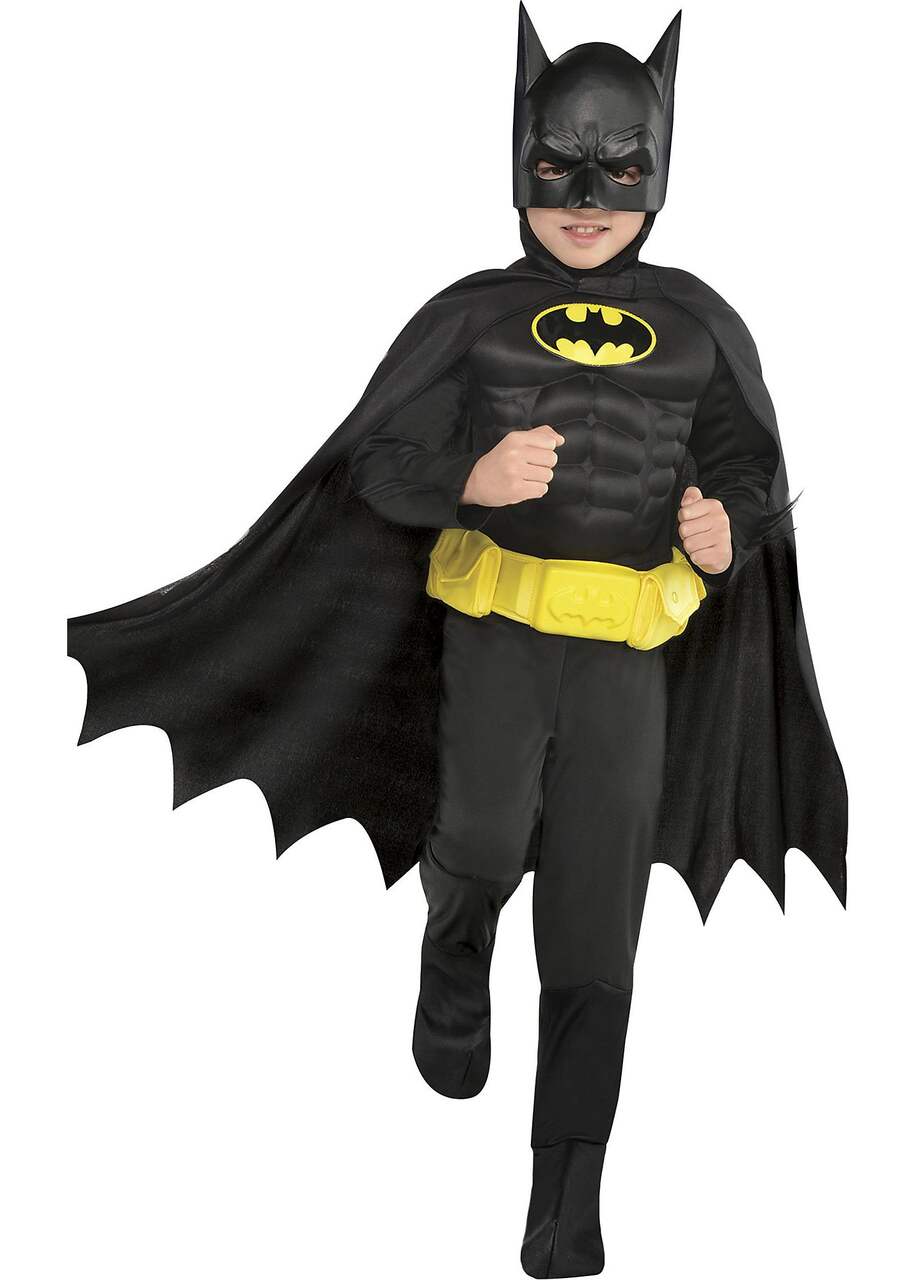 Costume DC Batman pour enfants, combinaison rembourrée noire avec