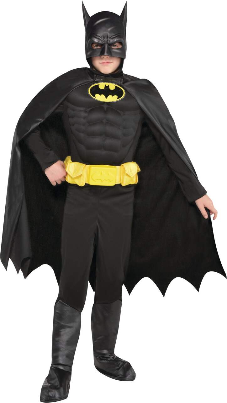 Kids' DC Batman Black Padded Jumpsuit with Cape & Mask Halloween Costume,  Assorted Sizes