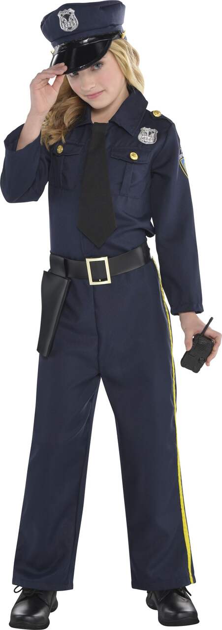 Costume de policier, tout-petits et enfants, tenue bleue avec  chemise/pantalon/chapeau, tailles variées
