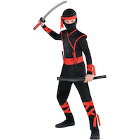Toddler & Kids' Shadow Ninja Black/Red Jumpsuit with Hood Halloween Costume, Assorted Sizes