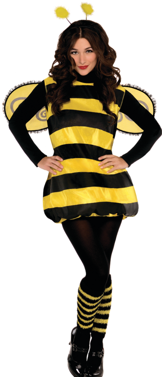 Women's Bumblebee Yellow/Black Dress with Wings & Headband Halloween Costume,  One Size