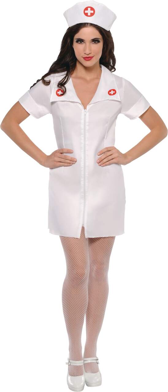 Women's Nurse White Dress with Hat Halloween Costume, Assorted Sizes