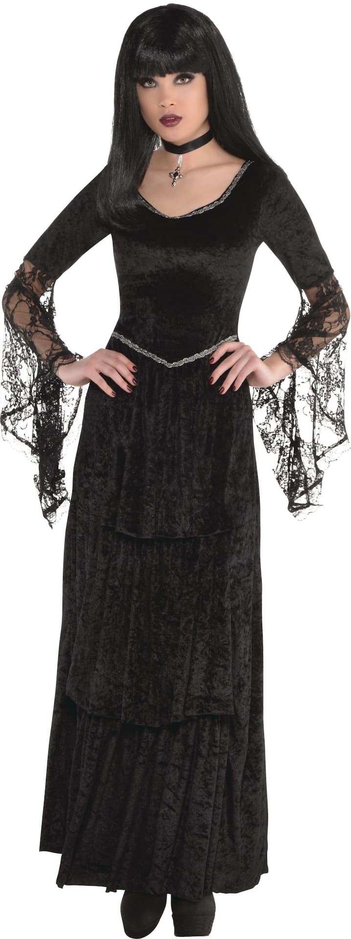 Women's Gothic Temptress Black Dress with Necklace Halloween Costume,  Assorted Sizes