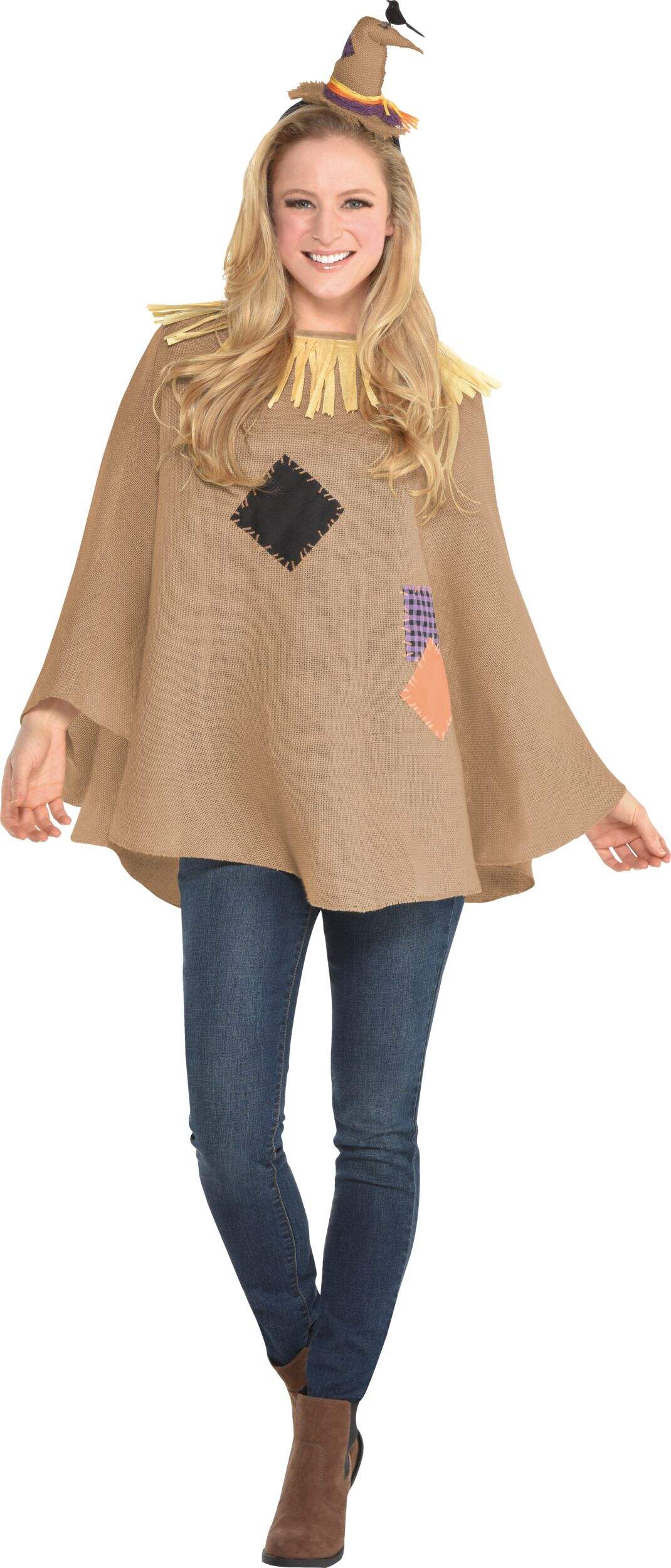 Scarecrow Halloween Costume Poncho, Adult, One Size Front_Flat