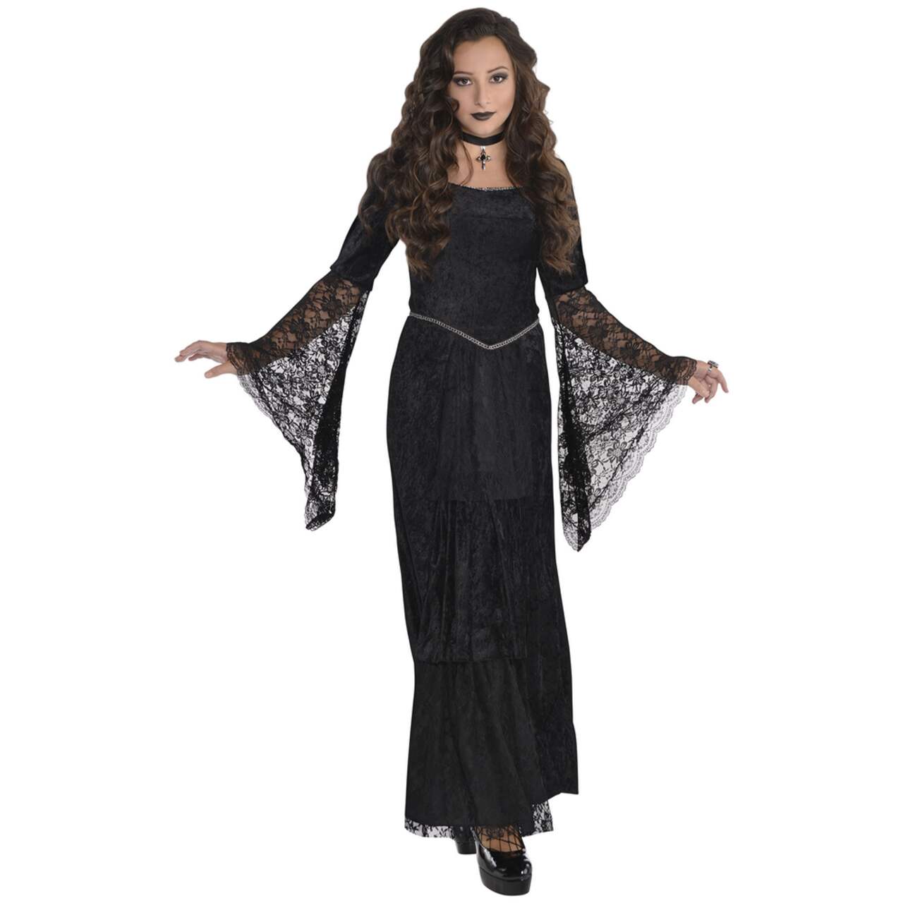 Kids' Gothic Temptress Black Dress with Necklace Halloween Costume, Small