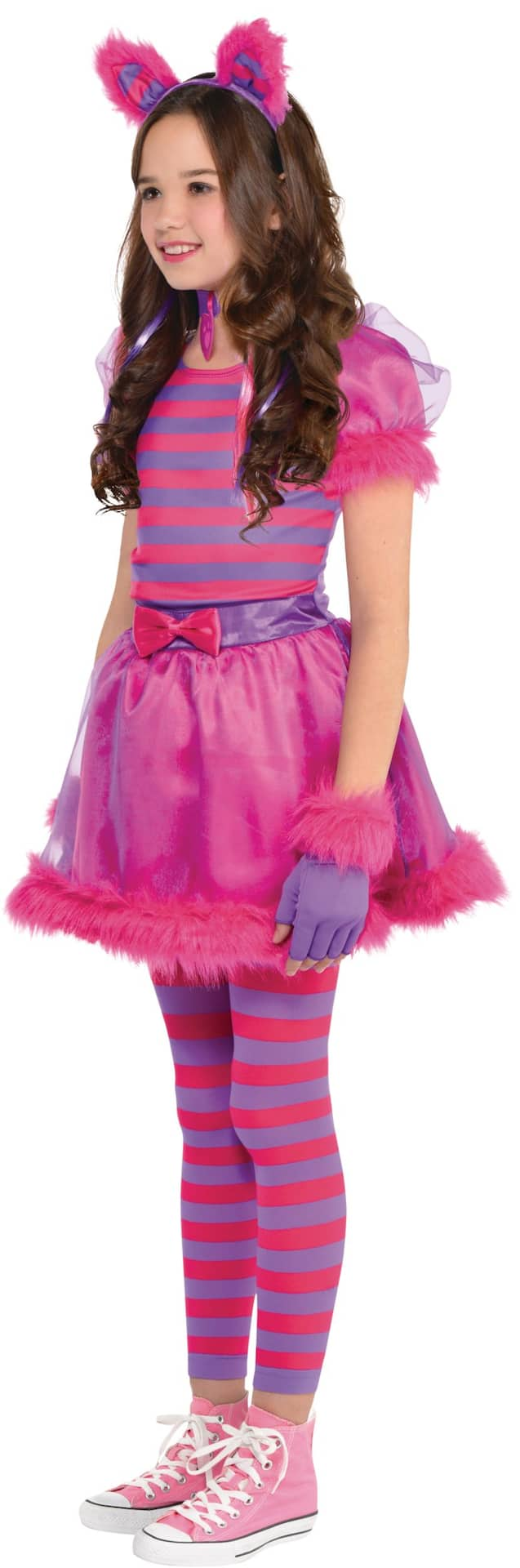 Toddler Disney Alice in Wonderland Cheshire Cat Pink Dress with  Tail/Headband/Necklace/Gloves/Tights Halloween Costume, 3-4T