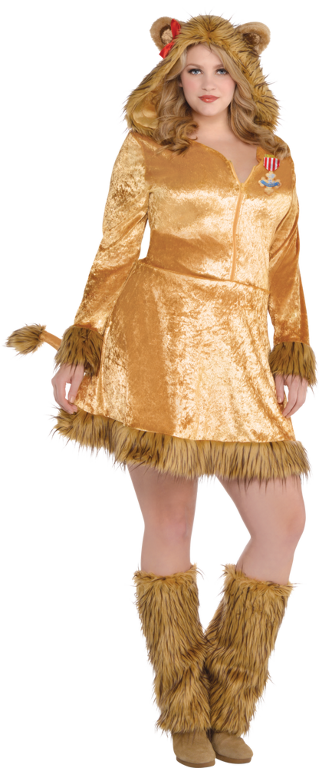 Womens The Wizard Of Oz Cowardly Lion Orange Dress With Hood And Leg Wamers Halloween Costume 7846