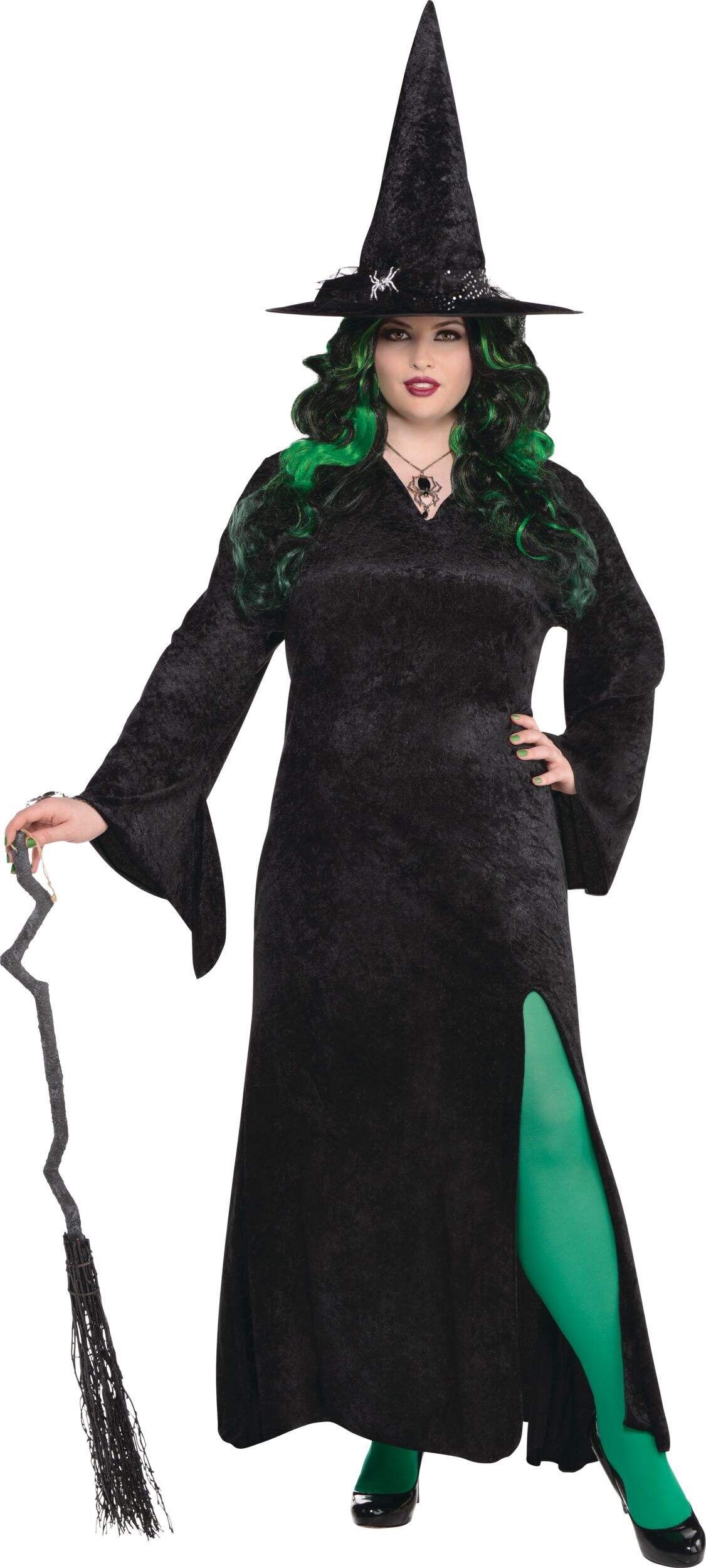Costume de sorcière, femmes, robe noire, grande taille Front_Flat