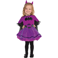Infant DC Batgirl Purple Dress with Cape & Mask Halloween Costume, Assorted Sizes Front_Flat