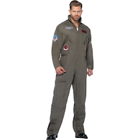 Men's Top Gun  Green Flight Suit Halloween Costume, Plus Size Front_Angled_Right