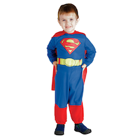 Infant DC SupermanBlue/Red Jumpsuit with Cape Halloween Costume, Assorted Sizes Front_Flat