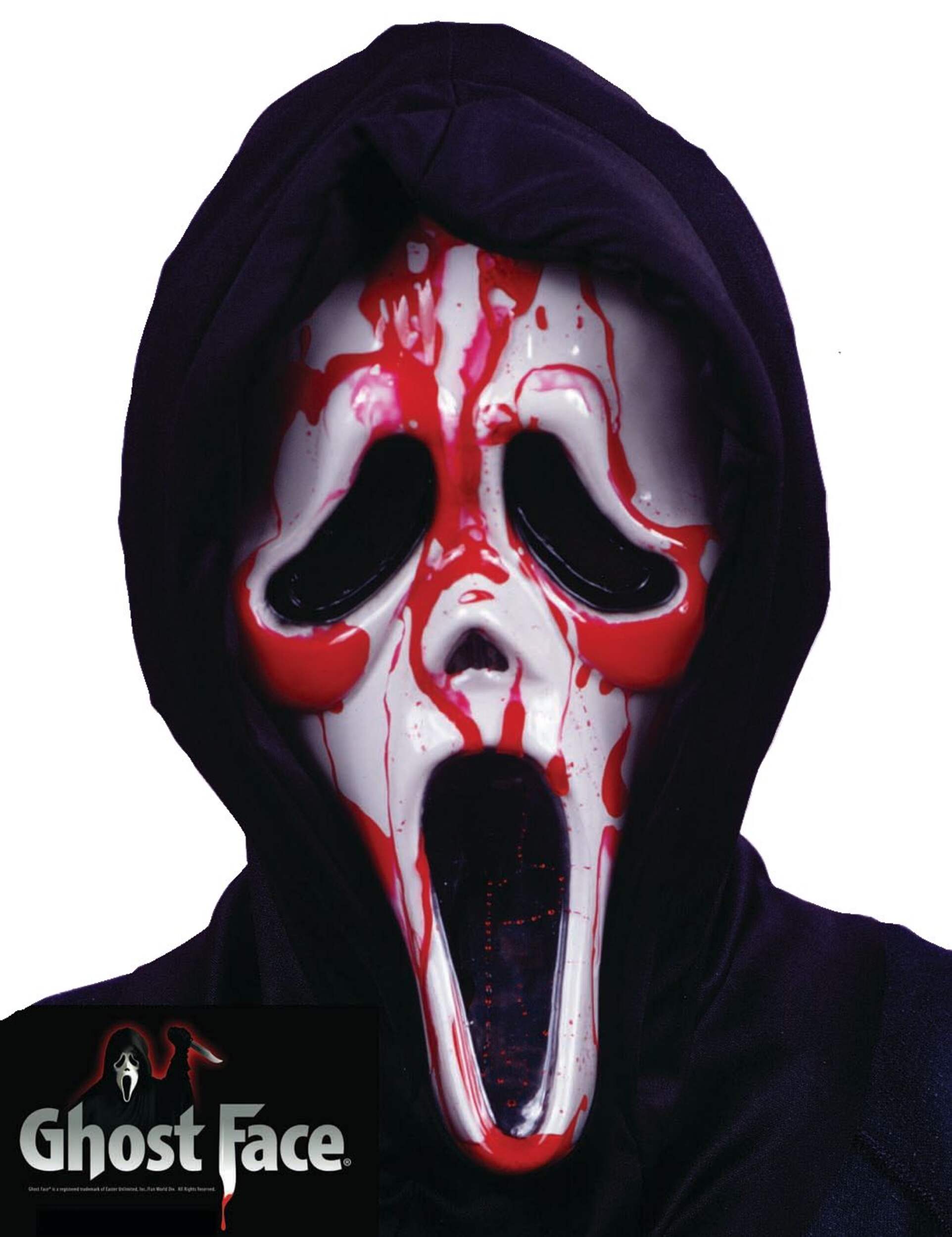 Scream Ghost Face Bleeding Mask with Hood, Black/White/Red, One Size, Wearable Costume Accessory for Halloween Front_Flat