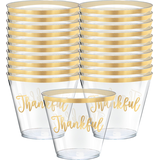 "Thankful" Plastic Reusable Plastic Tumbler Cups, Clear/Gold, 9-oz, 30-pk, for Thanksgiving Front_Elevated