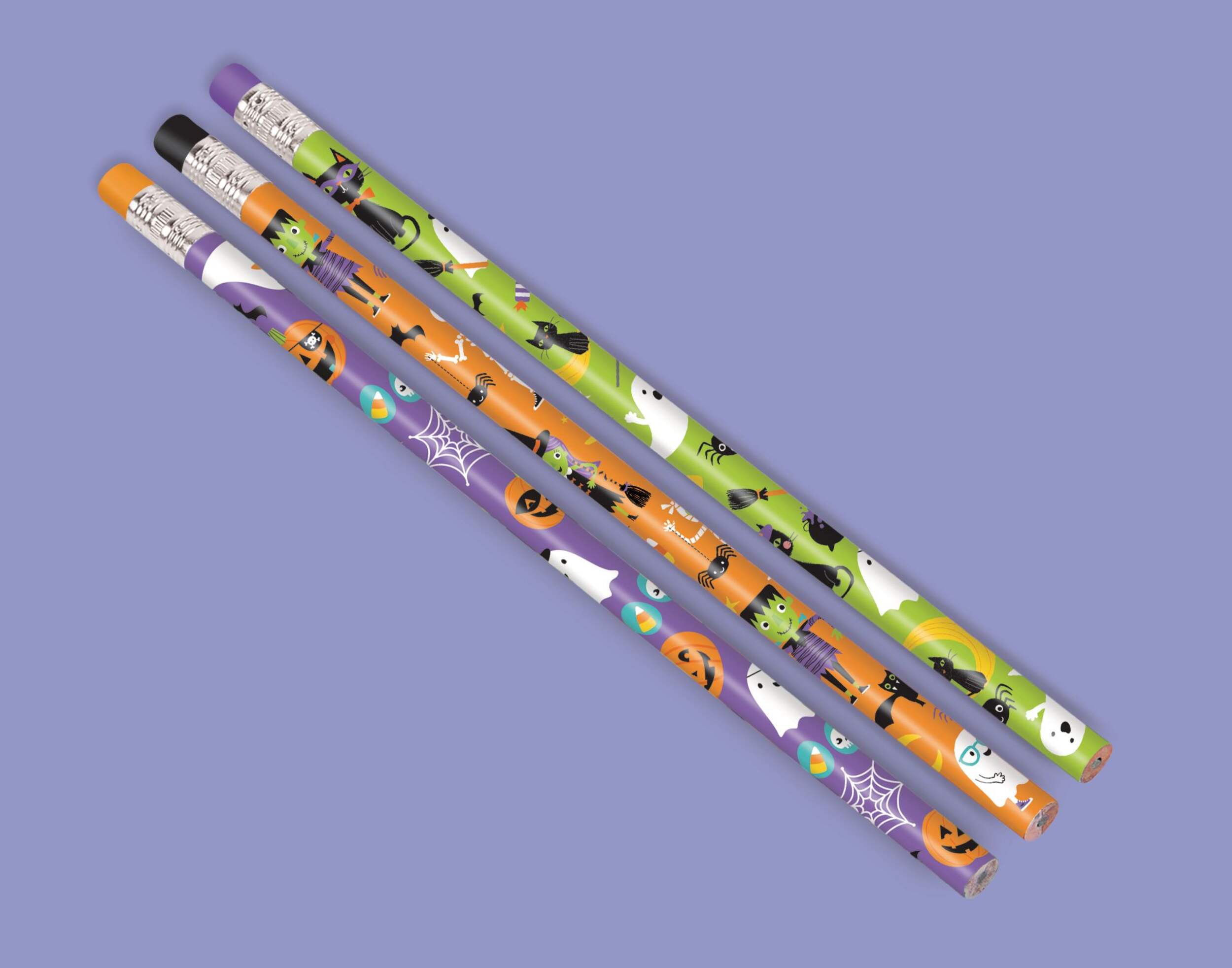 Jack-O'-Lantern & Ghost Pencil Favours, Multi-Coloured, 7.5-in, 12-pk, for Halloween Overhead_Flat