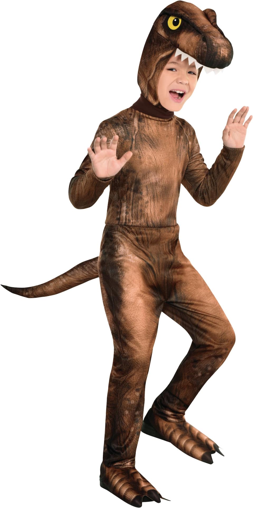 Toddler & Kids' Jurassic World T-Rex Dinosaur Brown Jumpsuit with Hood Halloween Costume, Assorted Sizes
