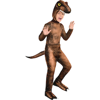 Costume Monde jurassique T-Rex, tout-petits et enfants, combinaison brune de dinosaure avec capuchon, choix de tailles Front_Angled_Right