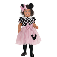 Costume Disney Minnie Mouse, tout-petits, robe à pois rose/noir avec bandeau, 12 à 24 mois Front_Flat