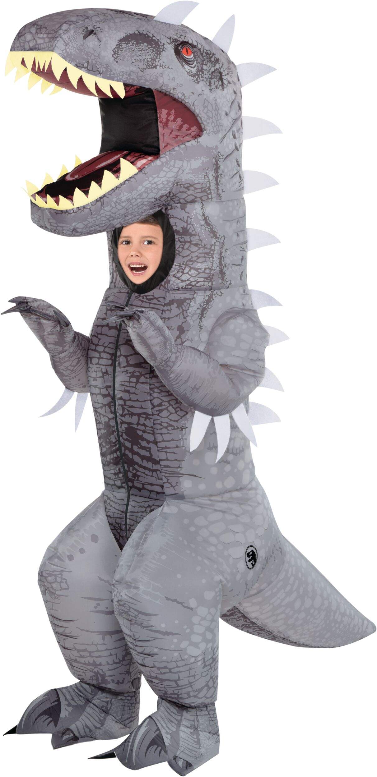 Kids' T-Rex Dinosaur Grey Inflatable Halloween Costume, One Size Front_Angled_Left