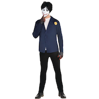 Men's Creepy Painter Blue Outfit with Jacket/Gloves/Mask Halloween Costume, One Size Front_Angled_Left