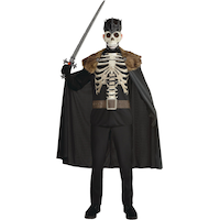 Men's Dark King Skeleton Black/White Full Outfit, Halloween Costume for Adults, One Size Front_Flat