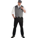 Men's Grey Decades Suit with Vest/Tie/Hat, Halloween Costume, Assorted Sizes Front_Flat