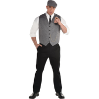 Men's Grey Decades Suit with Vest/Tie/Hat, Halloween Costume, Assorted Sizes Front_Flat