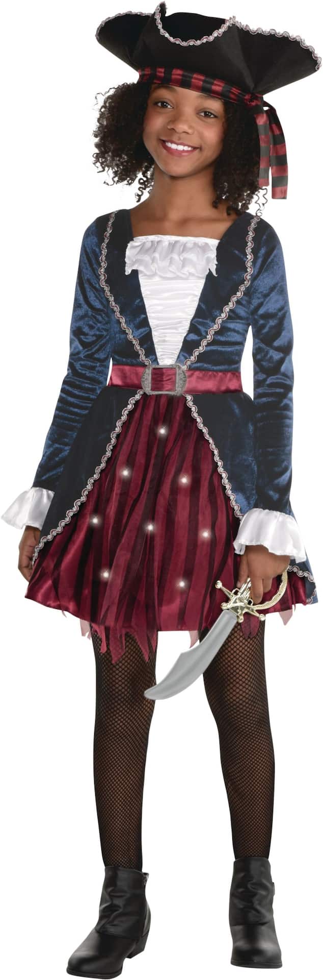 Kids' Pirate Blue/Red Light-Up Dress with Hat Halloween Costume, Assorted  Sizes