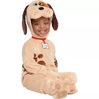 Infant Pound Puppies Dog Brown Jumpsuit with Hood Halloween Costume, Assorted Sizes Front_Angled_Right