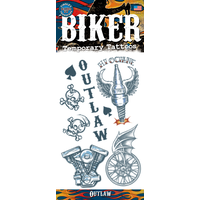 Tinsley Transfers Biker Outlaw Realistic Temporary Tattoos, Grey, 12-pk, Wearable Favours  for Halloween Front_Flat