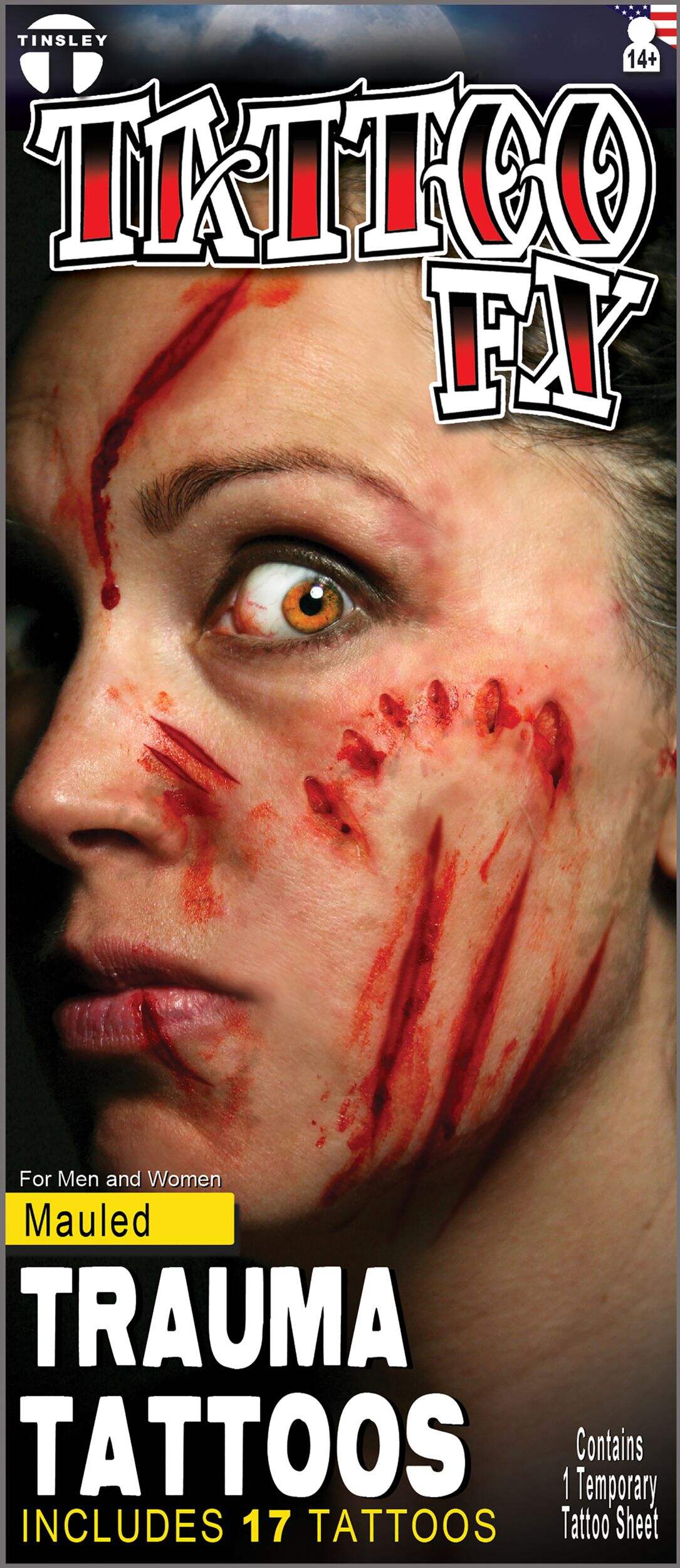 Tinsley Transfers Mauled Scratch Temporary Tattoos, Red, 17-pk, Wearable Favours  for Halloween Front_Flat