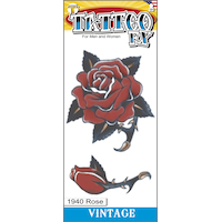 Tinsley Transfers Single Rose Realistic Temporary Tattoos, Red, 2-pk, Wearable Favours  for Halloween Front_Flat