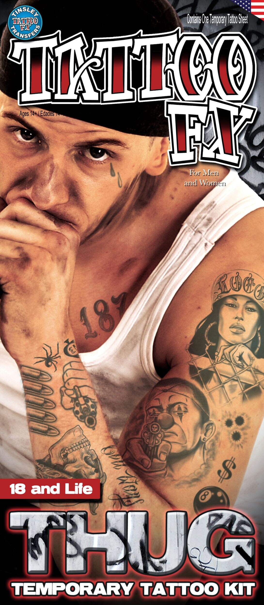 Tinsley Transfers Jailhouse Criminal Thug Temporary Tattoos, Grey, 12-pk, Wearable Favours  for Halloween Front_Flat